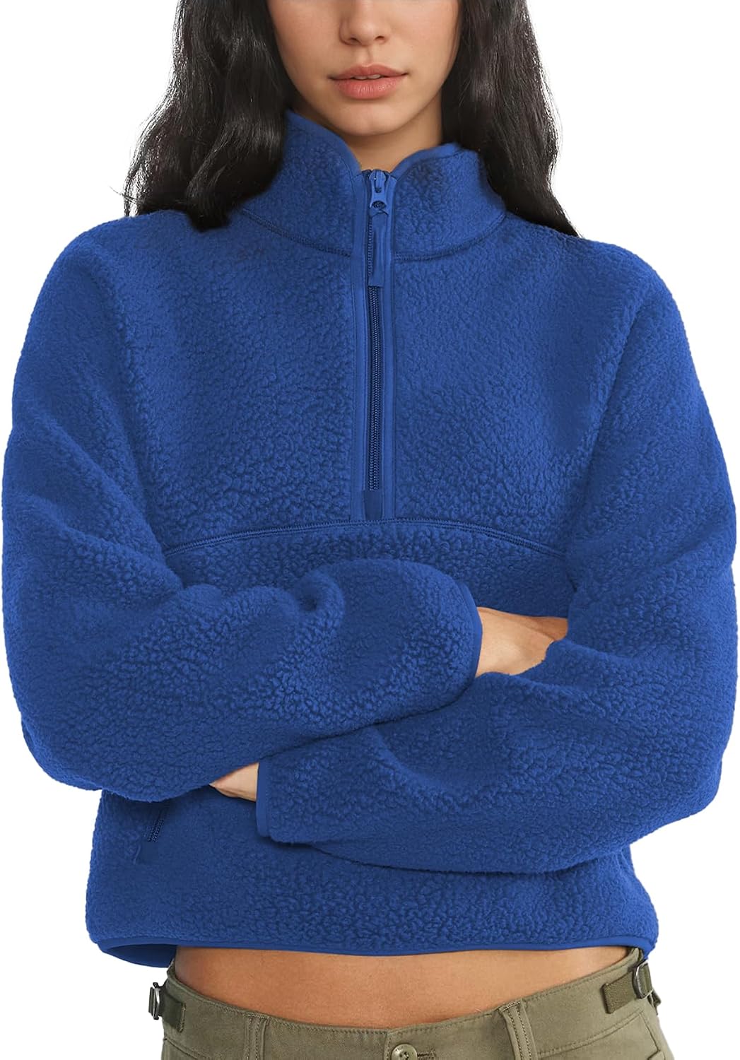Detalle de Keeliya Women's Quarter-Zip Sherpa Fleece Pullover, Polyester Mock Neck