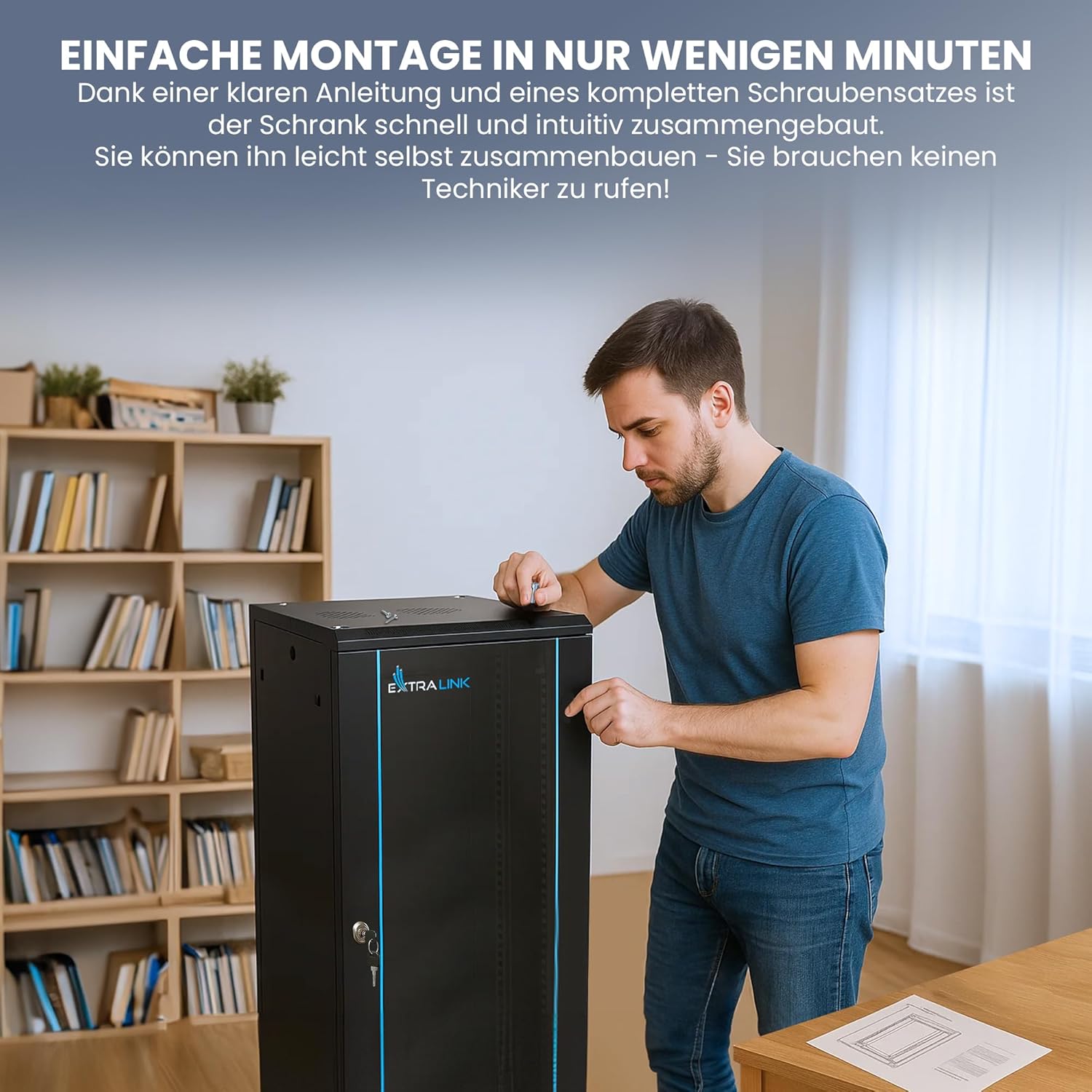 Thumbnail 3 de Extralink Serverschrank 19 Zoll 12HE – Netzwerkschrank mit 600 mm Tiefe, Wand- oder Standmontage, gehärtete Glastür, abschließbar