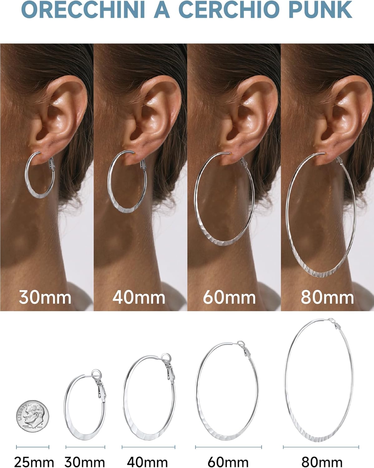 Thumbnail 4 de PROSTEEL Orecchini a Cerchio in Acciaio Inossidabile 30/40/60/80 mm – Argento/Nero/Oro Placcato