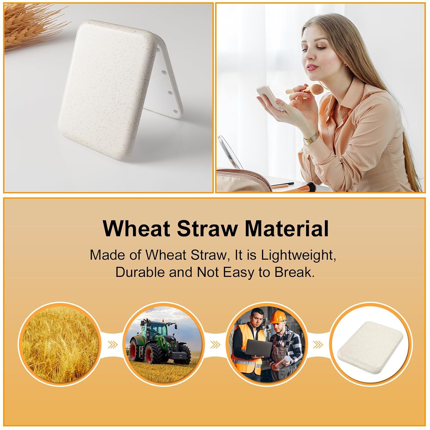 Detalle de Kintion MR-L2307 Wheat Straw Compact Mirror, 1X/3X Lighted and Folding
