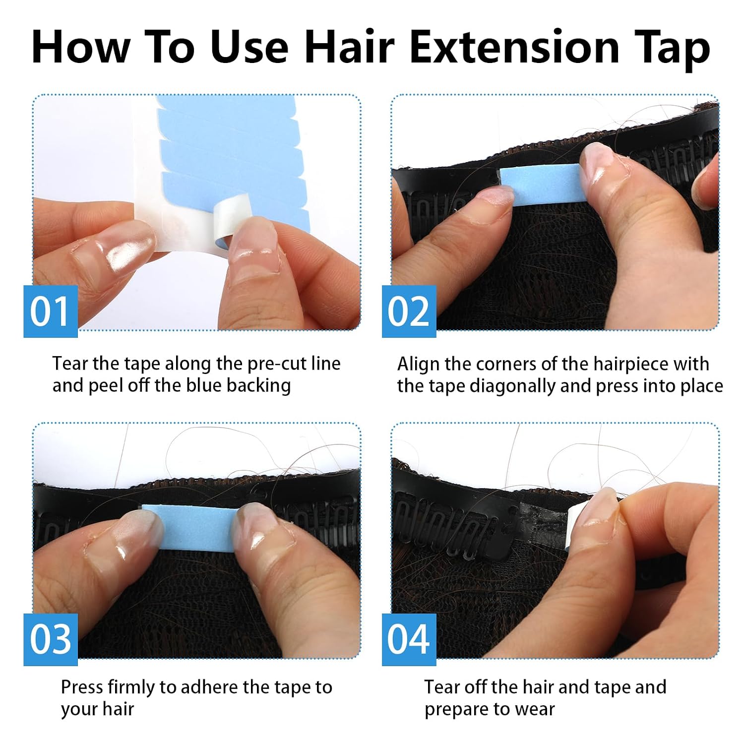 Detalle 1 de Opvixi Hair Extension Tape, 144 Double-Sided Blue Adhesive Strips