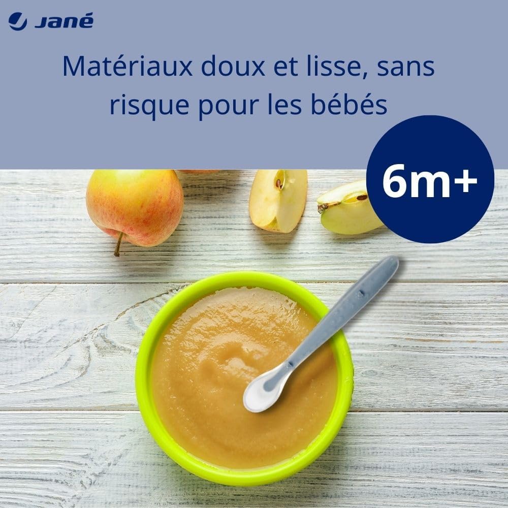 Detalle de Jané Lot de 4 Cuillères en Silicone pour Bébé et Enfant – Souples, Bout arrondi, Sans BPA, Colour Sunset