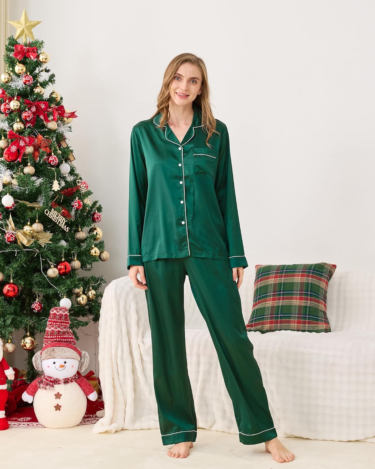 Detalle de LYSTAO Matching Christmas Pajama Set, Satin
