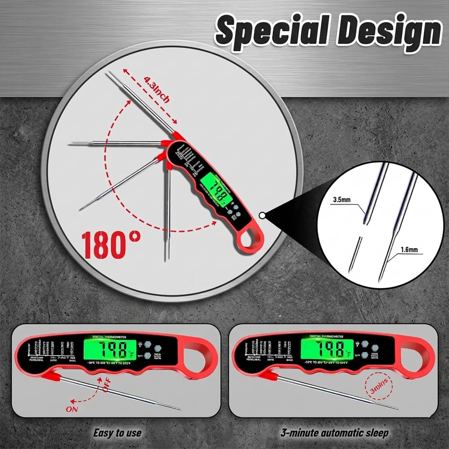 Detalle de ZIKUREL TM02 Digital Meat Thermometer with Backlit Display and IP67 Water Resistance