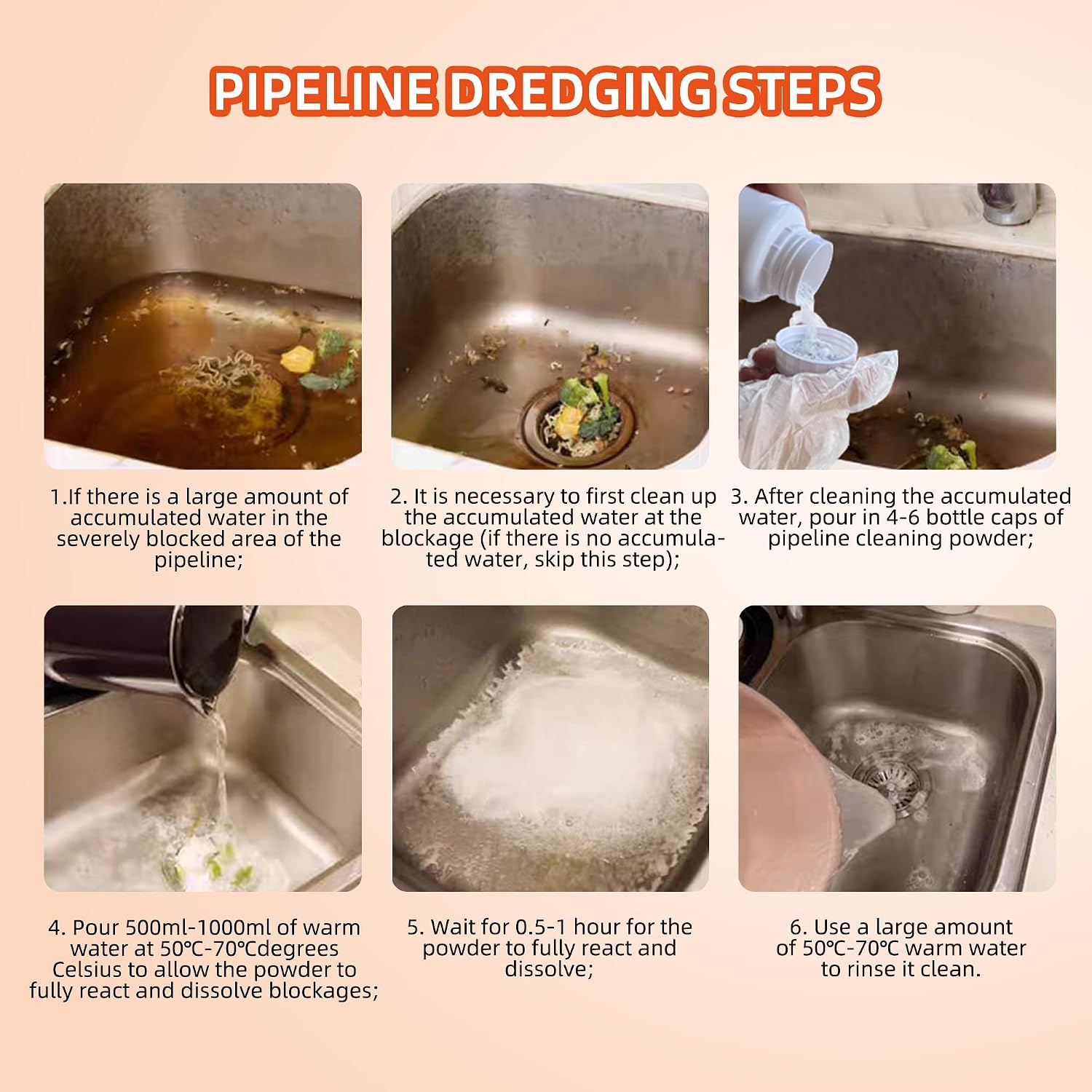 Detalle de Juegot JUE001 afvoerreiniger voor haar en vet, voor keuken en badkamer
