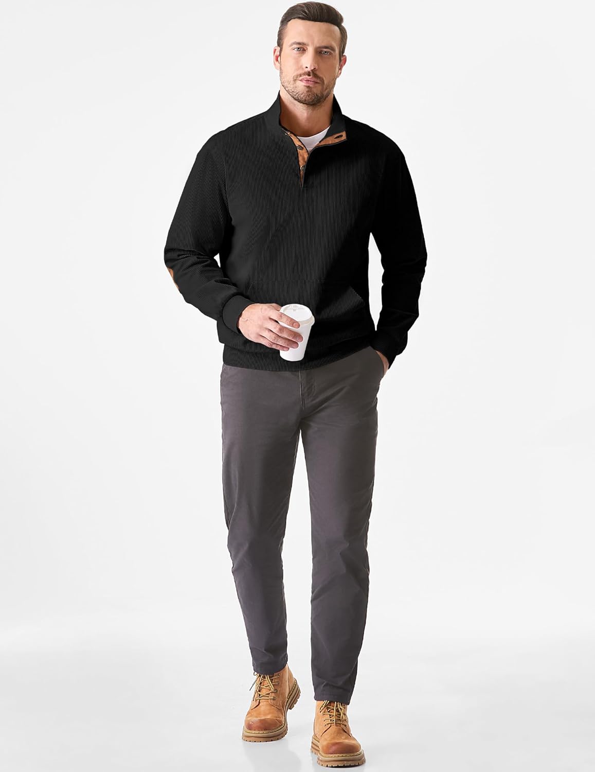 Thumbnail 2 de JMIERR Corduroy Quarter-Button Sweatshirt with Pockets
