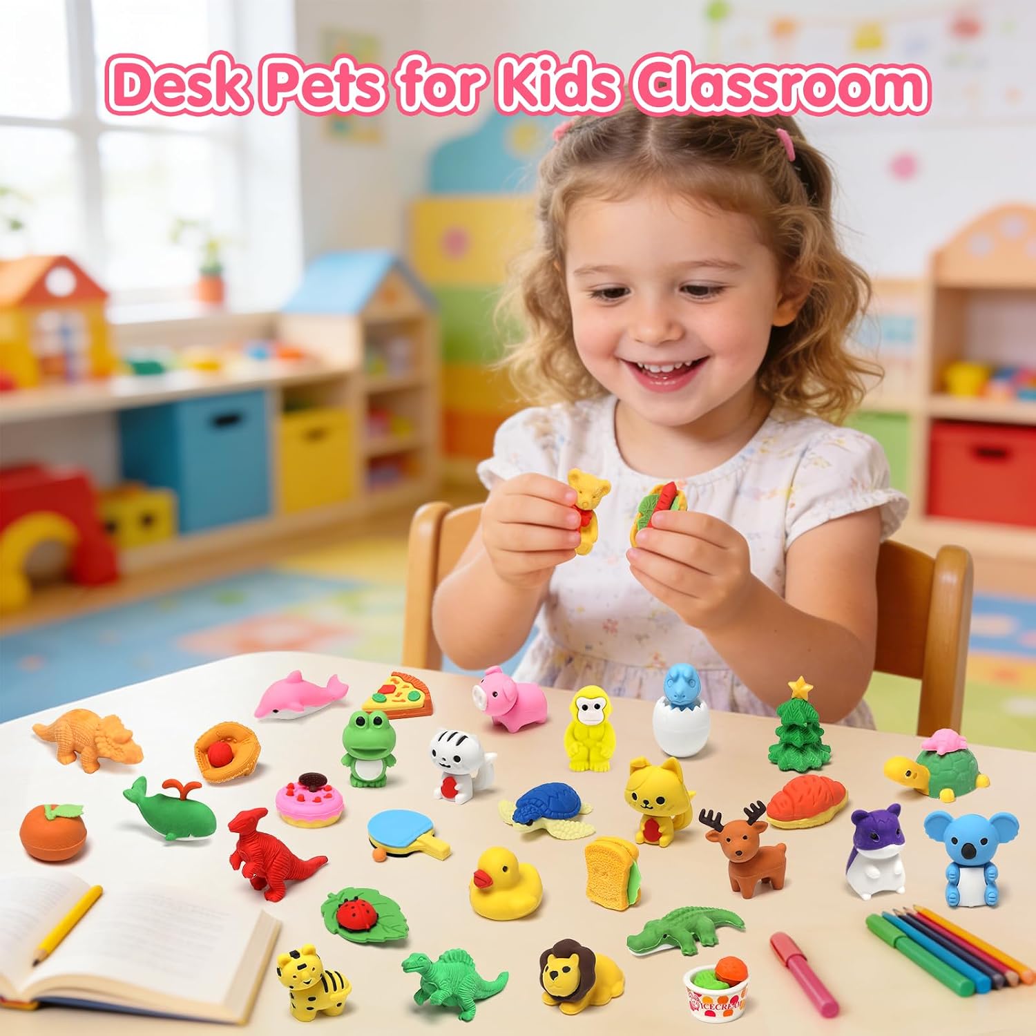 Thumbnail 2 de HINZER 100 Pack Animal Erasers for Kids (3D Puzzle Erasers) for Classroom Rewards & Prizes