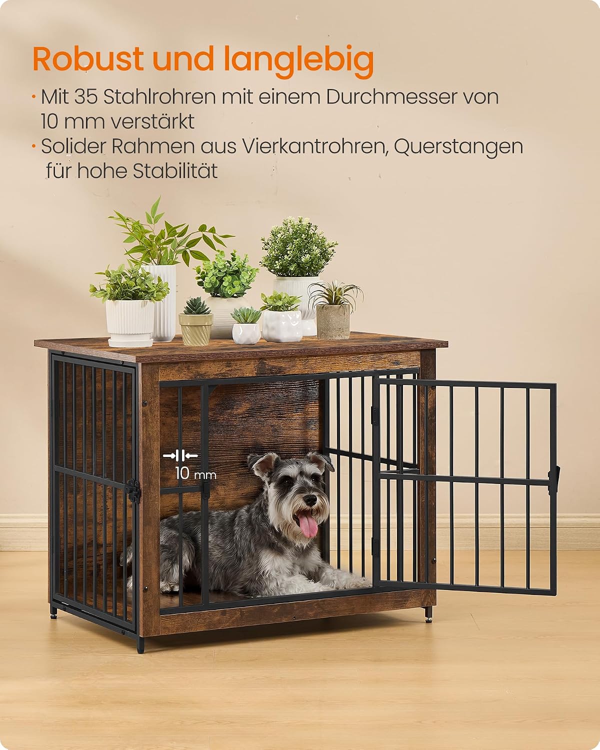 Detalle de Feandrea Hundebox Degwood PFC022KD01 – 82 × 55 × 64 cm, 2 Türen, geschlossenes Boden, Vintagebraun
