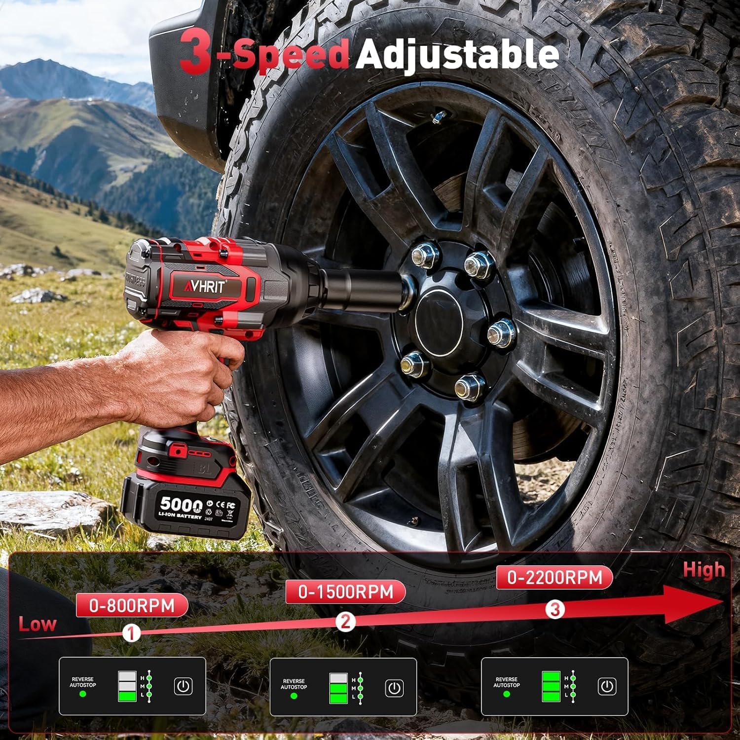 Thumbnail 4 de Avhrit AH06 3/4-Inch Cordless Impact Wrench, Brushless Motor, 2 Batteries