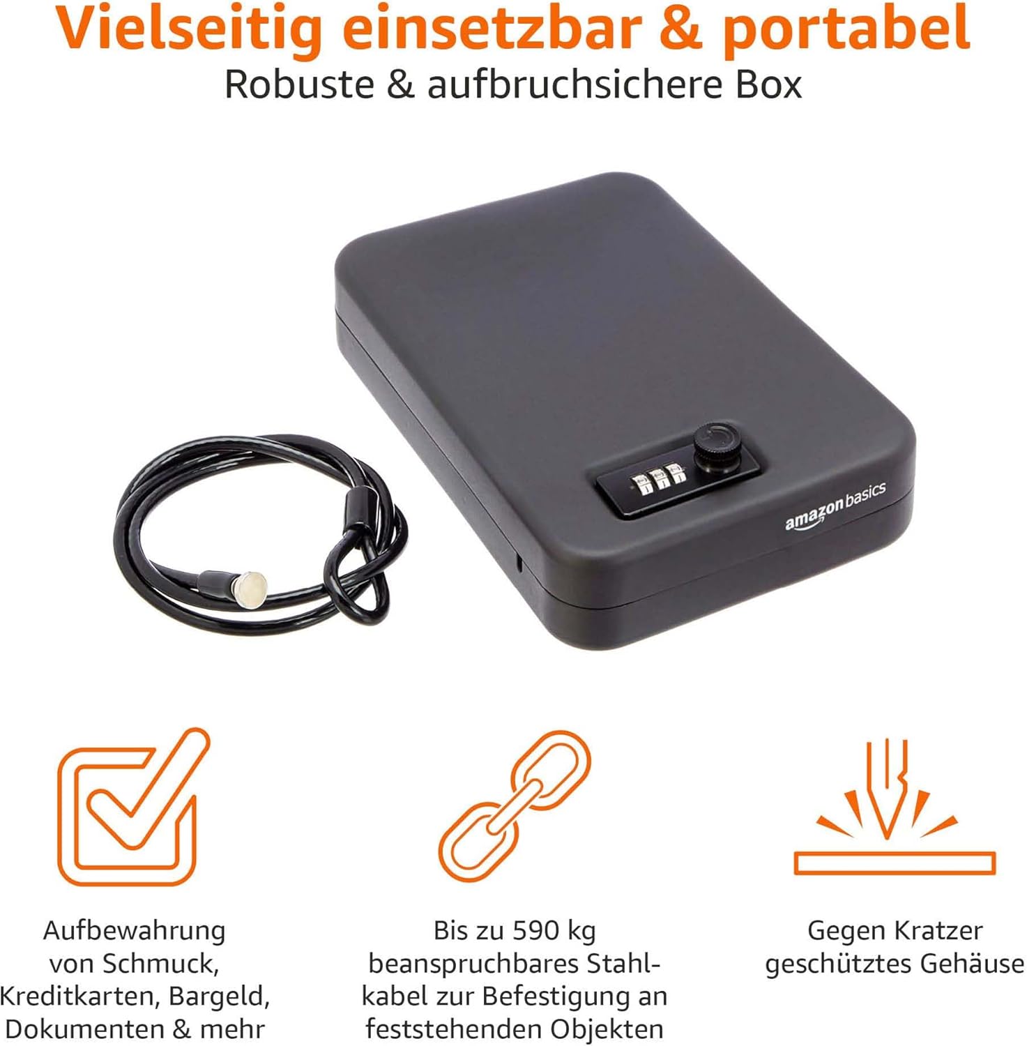Thumbnail 2 de Amazon Basics Tragbarer Tresor mit Zahlenschloss – Größe L, Schwarz