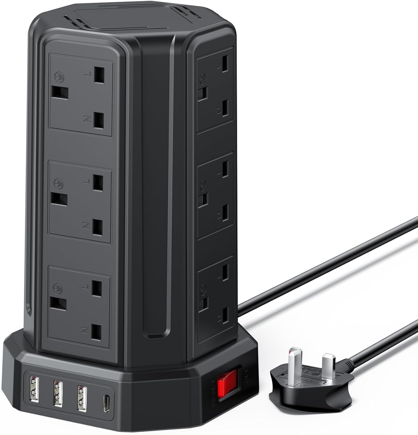 Thumbnail 6 de Tower Extension Lead 3M, Aodeng 12-Way Tower Extension with 4 USB Ports and Surge Protection