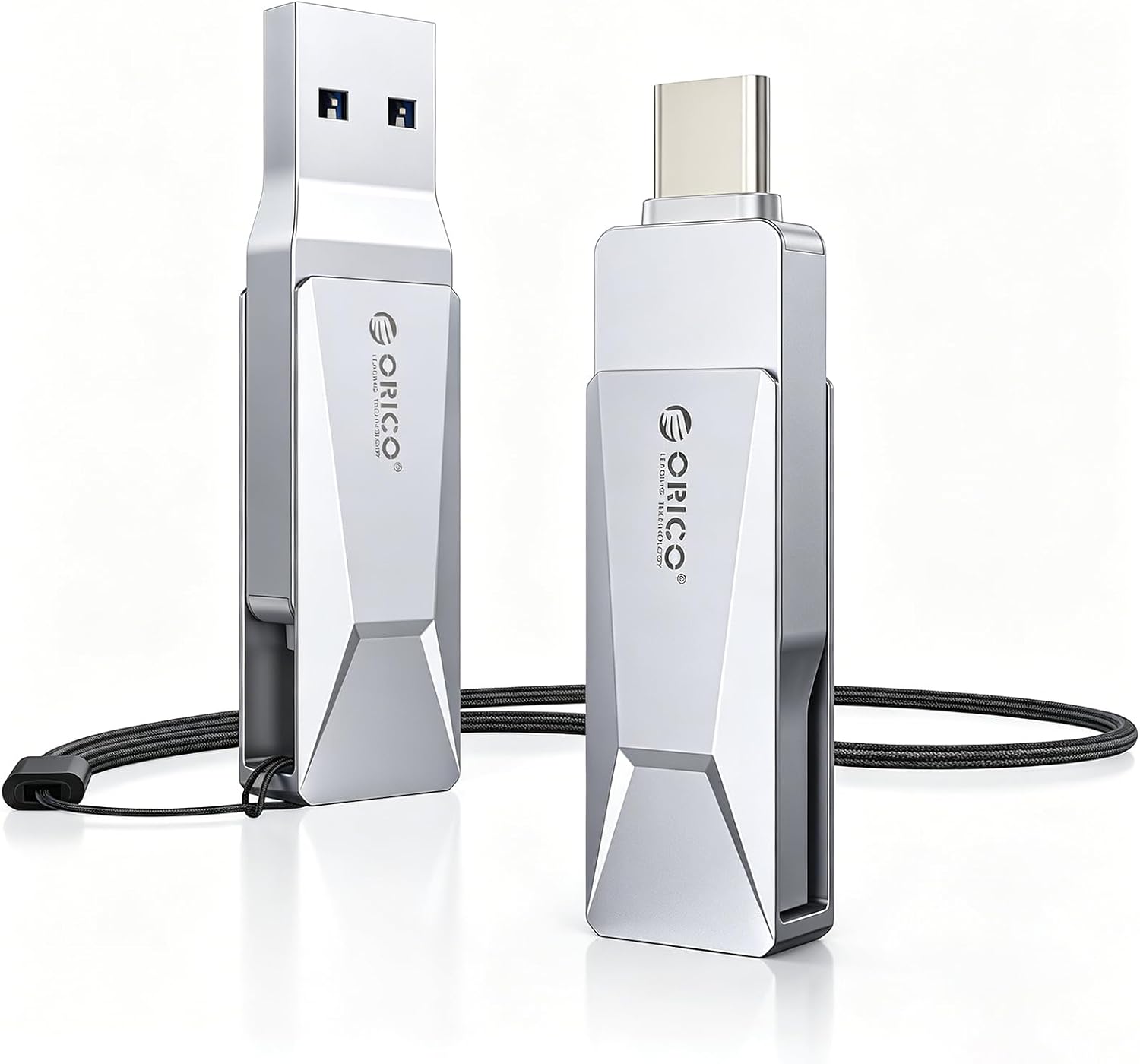 Detalle de ORICO CB05 USB-Stick 64GB USB 3.2 Gen1 OTG 2-in-1 Typ-C/USB-A, Metallgehäuse, silber – 150 MB/s