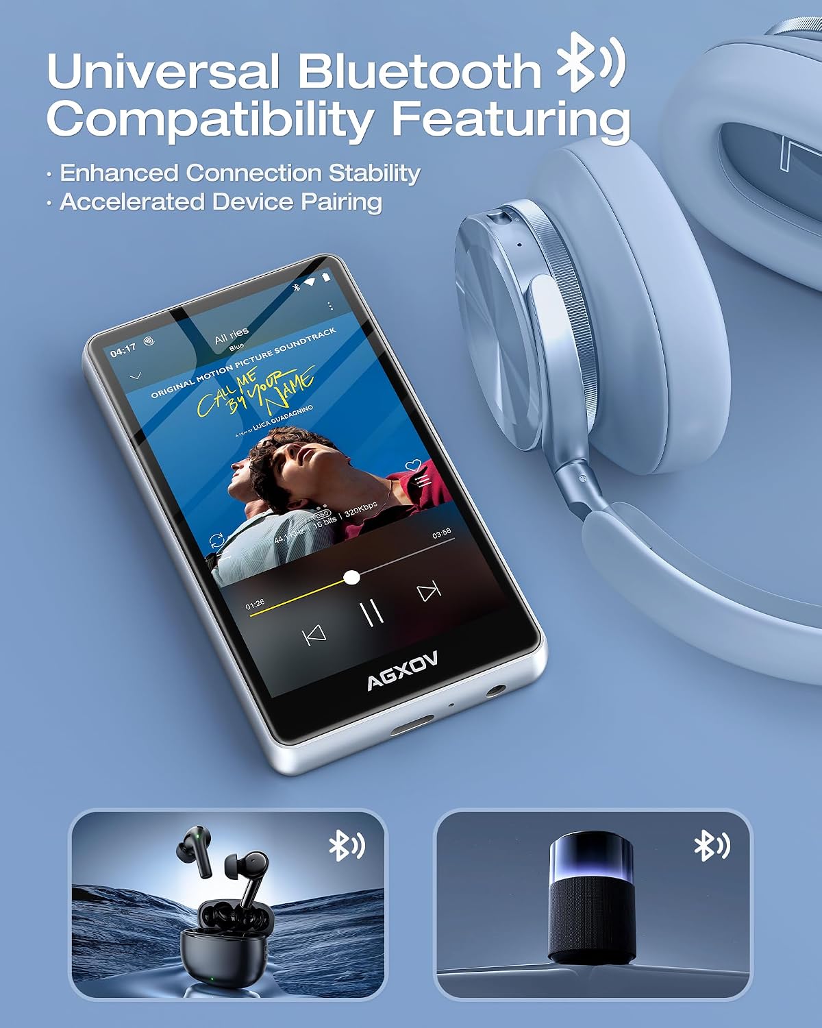 Thumbnail 2 de Lettore MP3 Spotify AGXOV 144 GB con Bluetooth e WiFi, Schermo touch 4,02'' – Silver