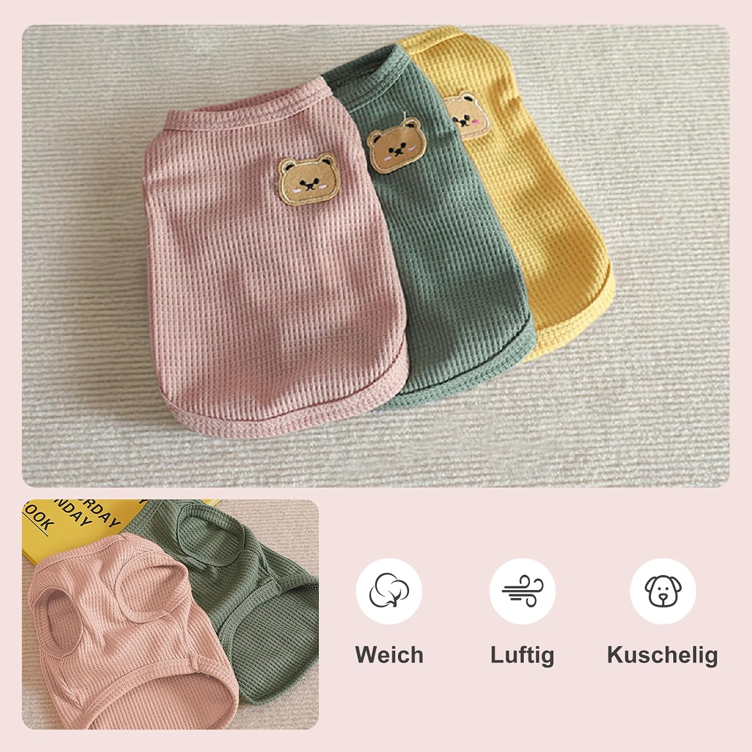 Thumbnail 1 de Coohams Katzenkleidung 3er Pack – Katzen Tshirt aus Waffelstoff (2XL), inklusive Bären-Apperl