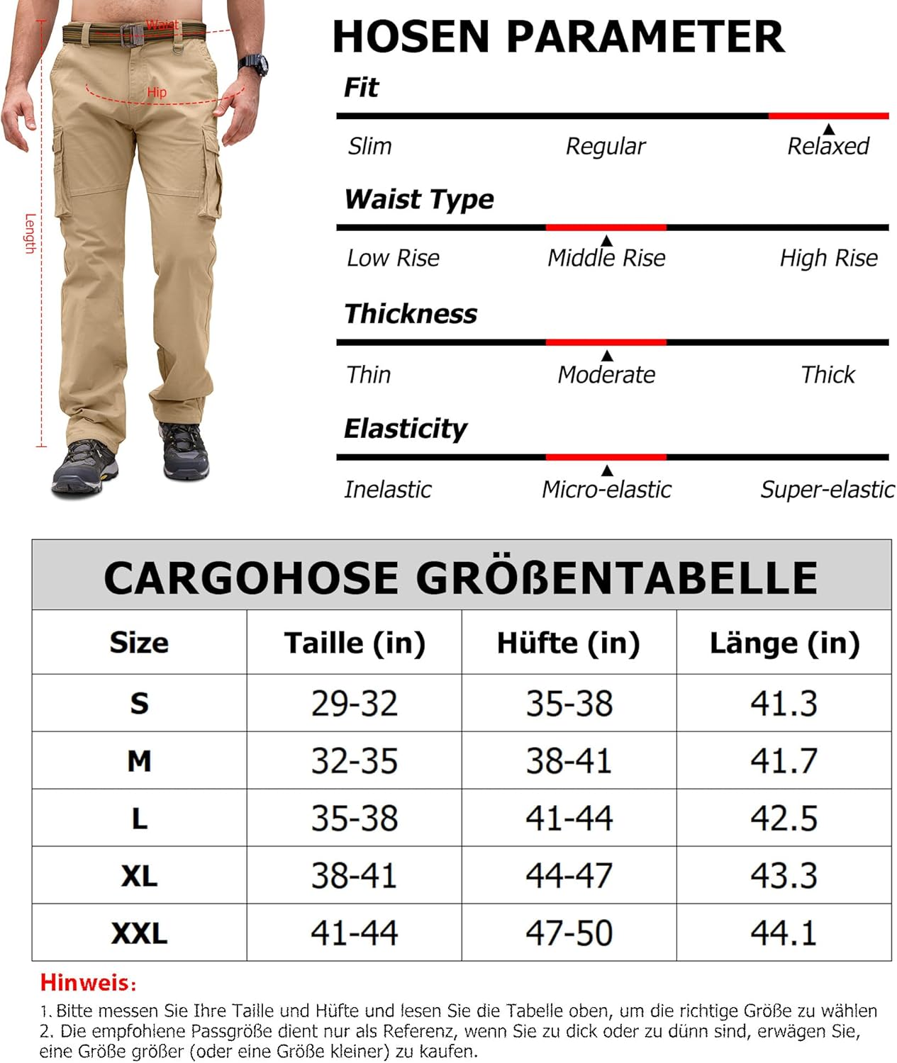 Detalle 2 de Cindeyar Cargohose Herren Relaxed Fit – robuste Outdoor-Hose mit 8 Taschen