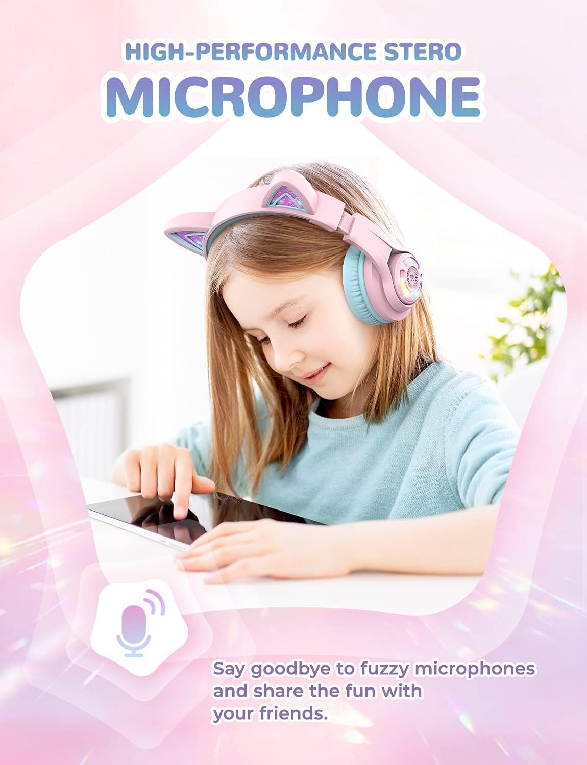 Thumbnail 6 de iClever Bluetooth Kopfhörer Kinder mit Katzenohr-LED, MIC und 3,5-mm-Kabel (BTH13, 50 Std. Spielzeit)