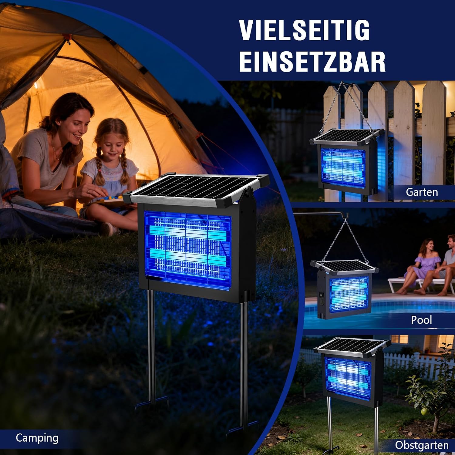 Detalle de PRANITE Lampada Solare Antizanzare 4000mAh USB Ricaricabile – 2 in 1, luce LED e protezione zanzare