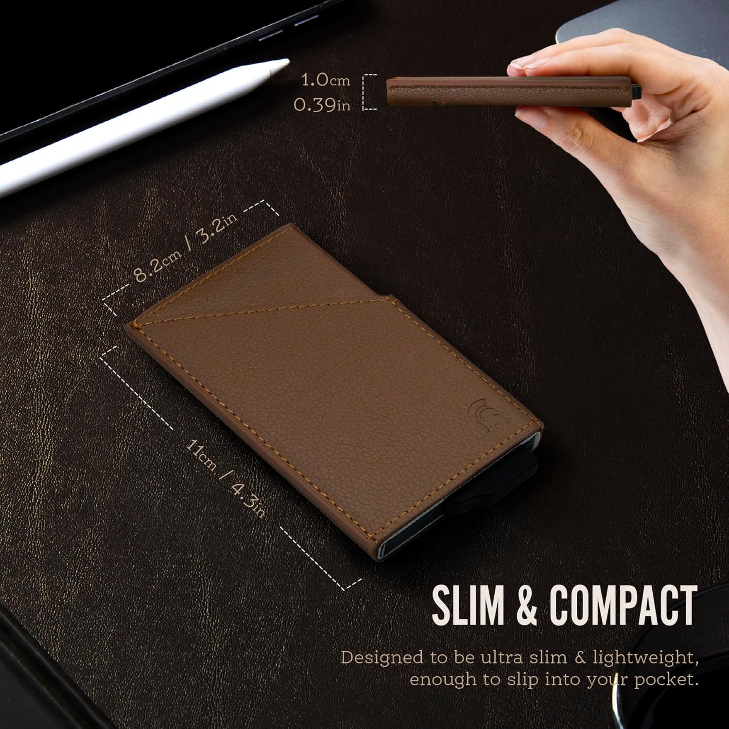 Detalle 2 de POWR porta carte RFID in metallo slim uomo con blocco RFID e portatessere pop-up