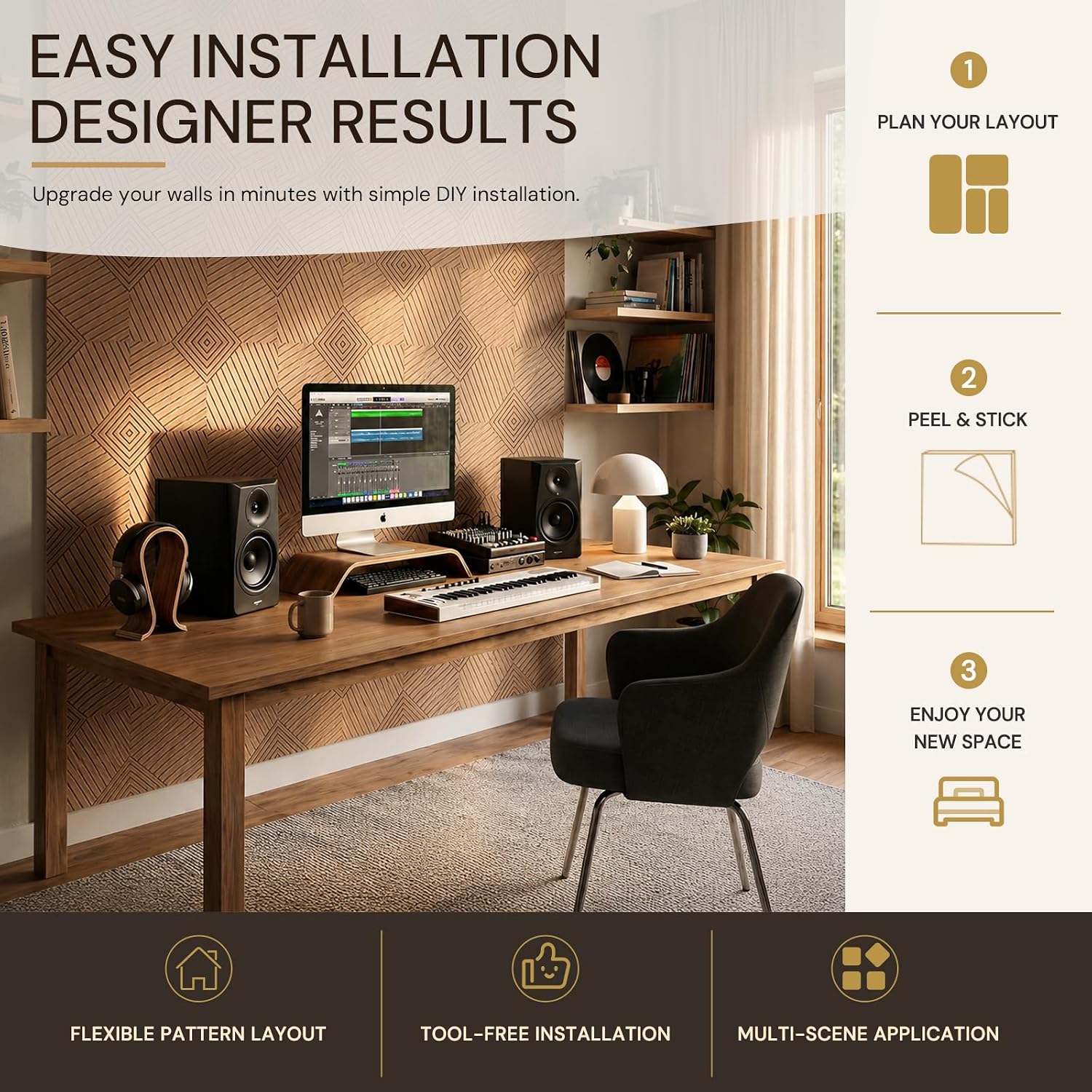 Thumbnail 6 de Knightsacoustic 16-Pack 12 x 12-Inch Faux-Wood Peel-and-Stick Acoustic Wall Panels