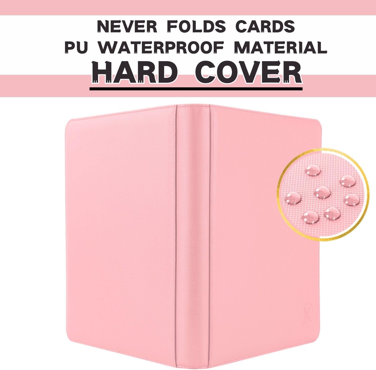 Detalle 2 de KUOOKING K-16-1024 16-Pocket Trading Card Binder, Pink Faux Leather, Zipper