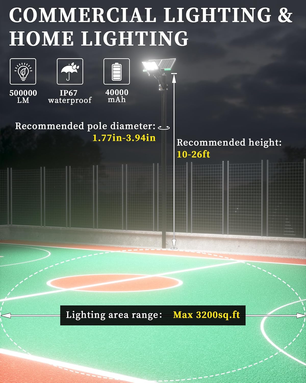 Thumbnail 4 de Gefolly SL-8800W lampione solare LED da esterno con sensore di movimento e IP67, 6.500K