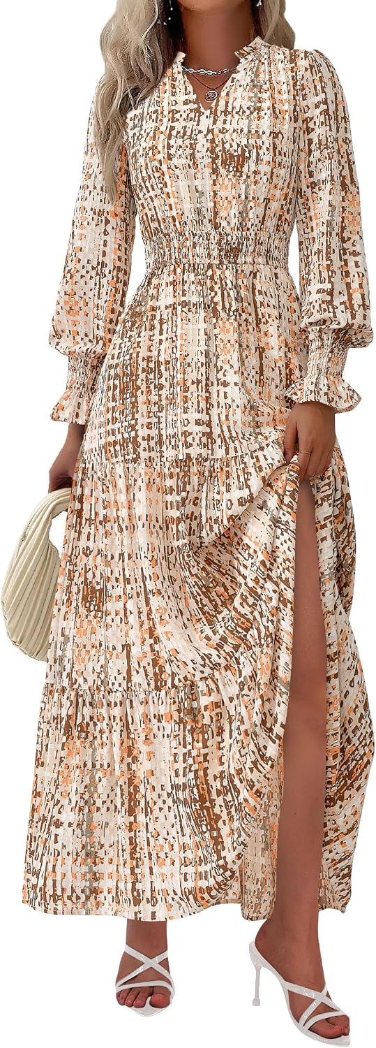 Detalle de PRETTYGARDEN Women’s Floral Maxi Dress (Long Sleeve V-Neck, A-Line) for Fall & Spring Events