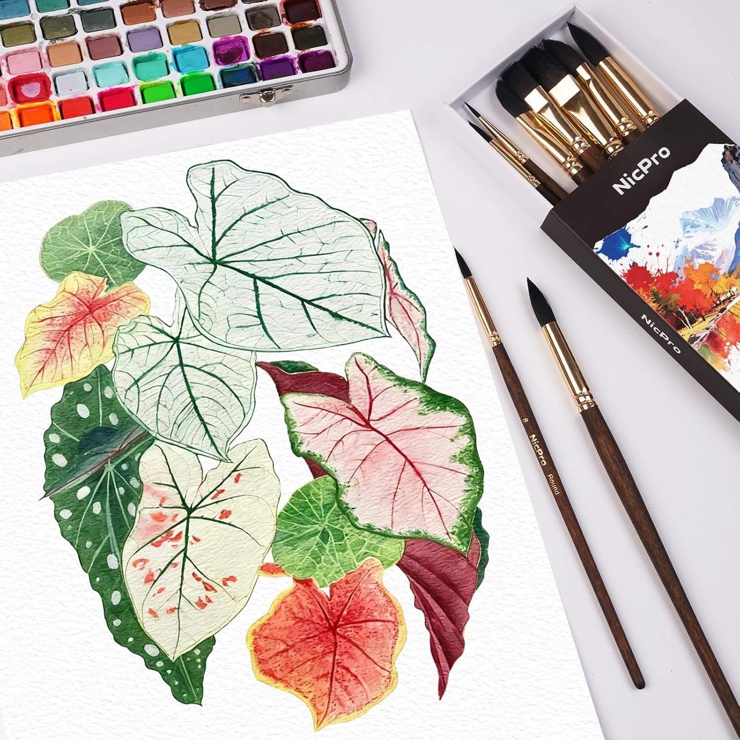 Detalle 2 de Nicpro 10 pinceaux Aquarelle 10 pièces 🎨