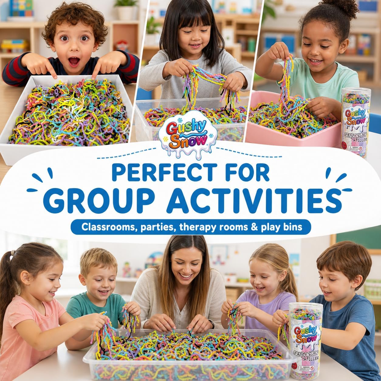 Detalle de GushySnow Stretchy Latex Sensory Bin Filler, Eight-Color Mix for Fall Play
