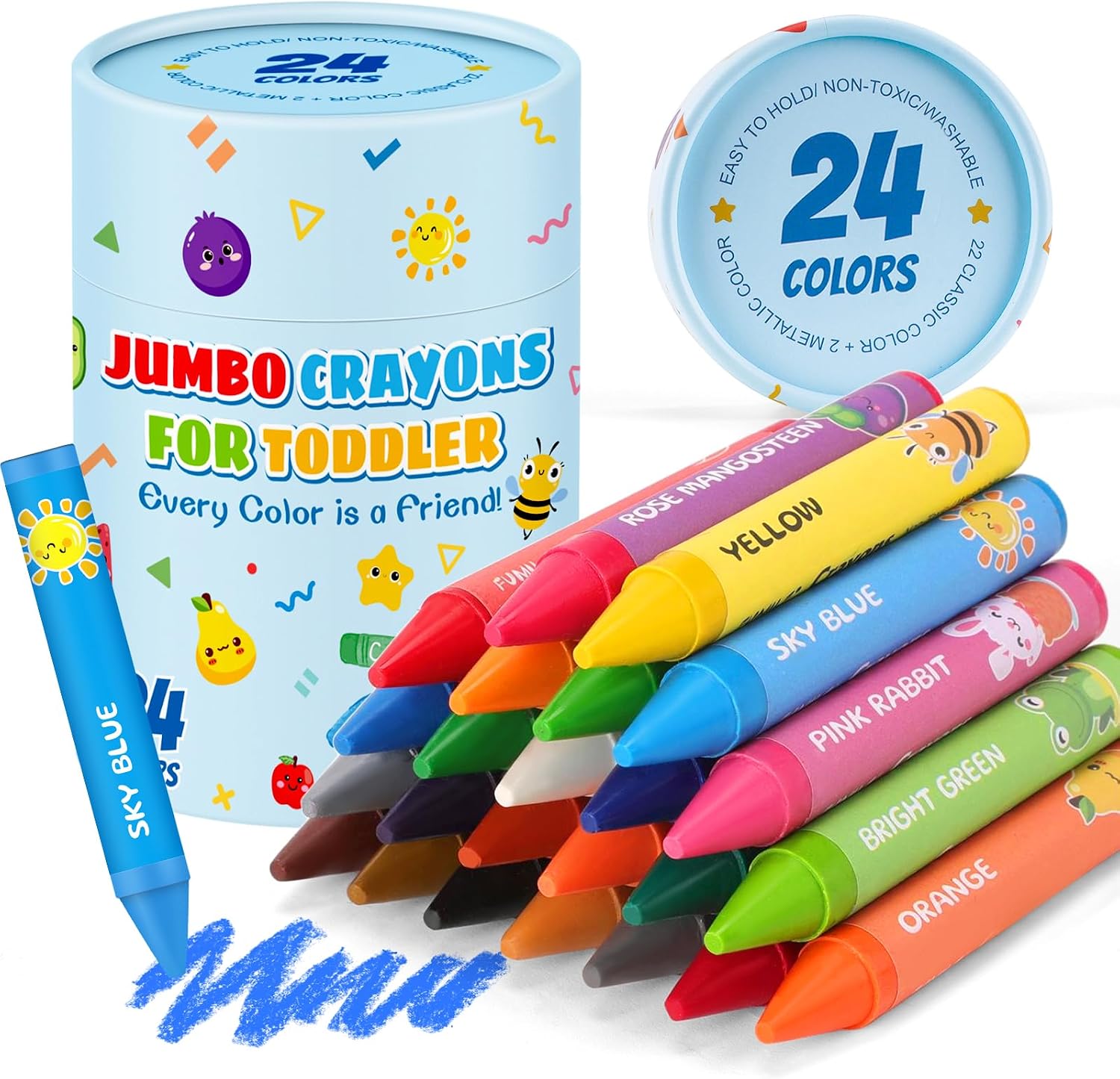 Detalle de FUMILE 24-Count Jumbo Crayons, Washable Multicolor Set for Toddlers