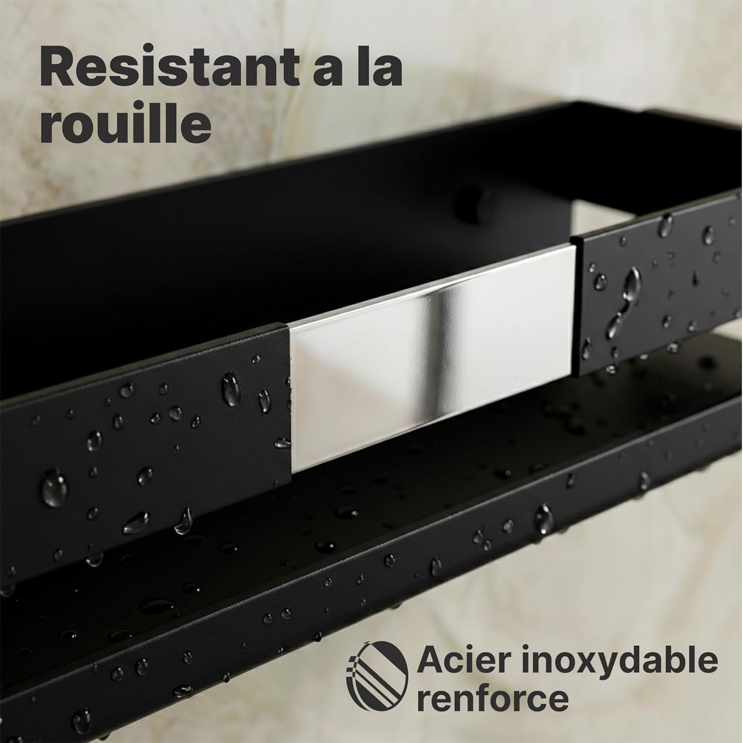Thumbnail 4 de Minismus étagère douche sans percage – rangement durable avec barre de sécurité et crochets mobiles