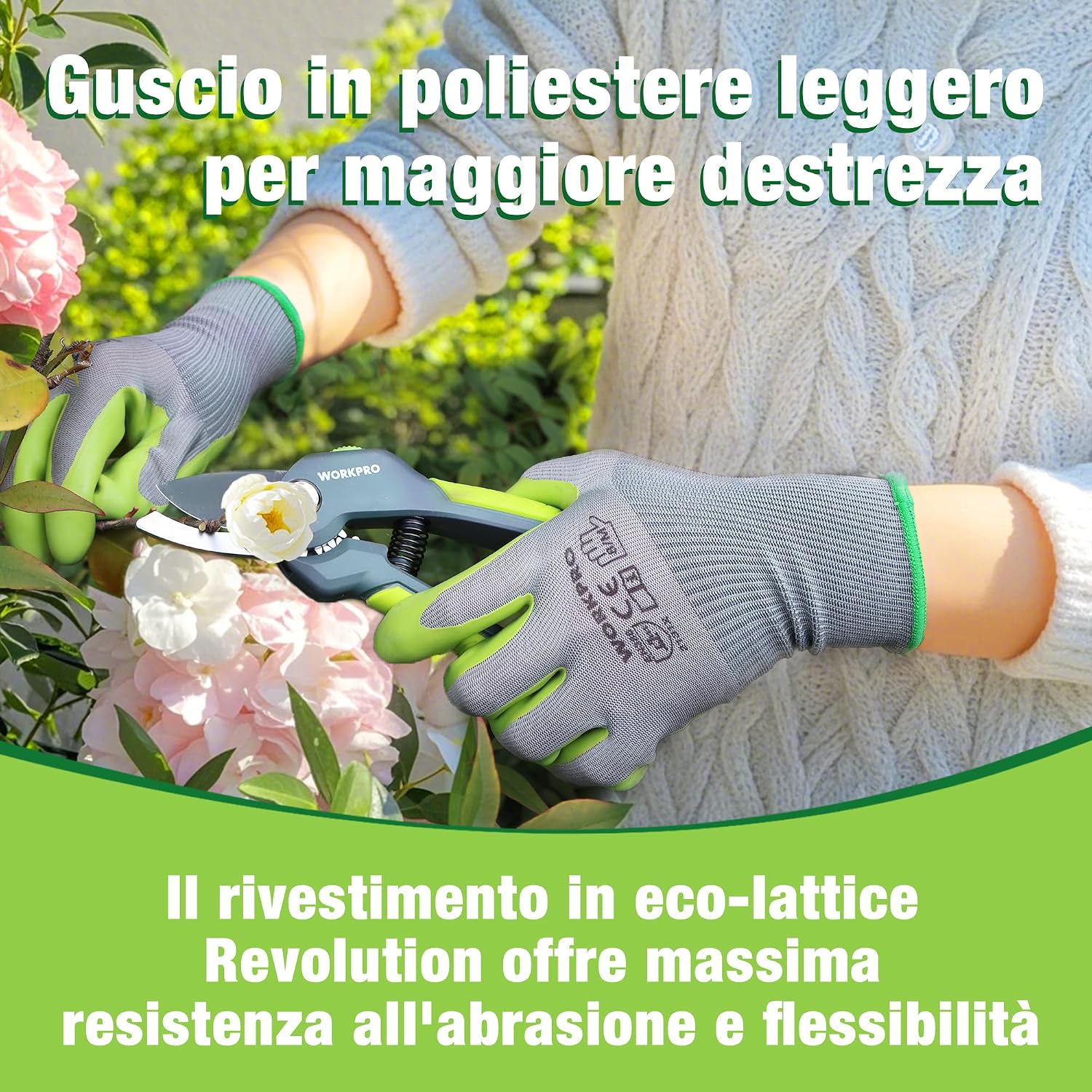 Detalle 2 de WORKPRO 6 Paia di Guanti da Giardinaggio con Rivestimento in Lattice Ecologico – Taglia M