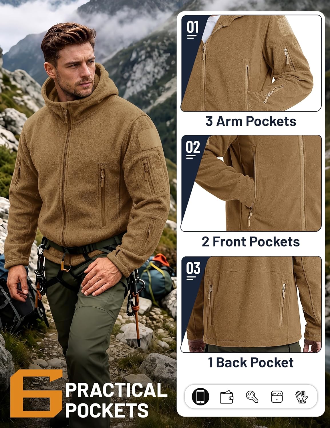 Thumbnail 6 de TACVASEN EZ-P9XR-B63Y Men's Full-Zip Fleece Jacket with Hood