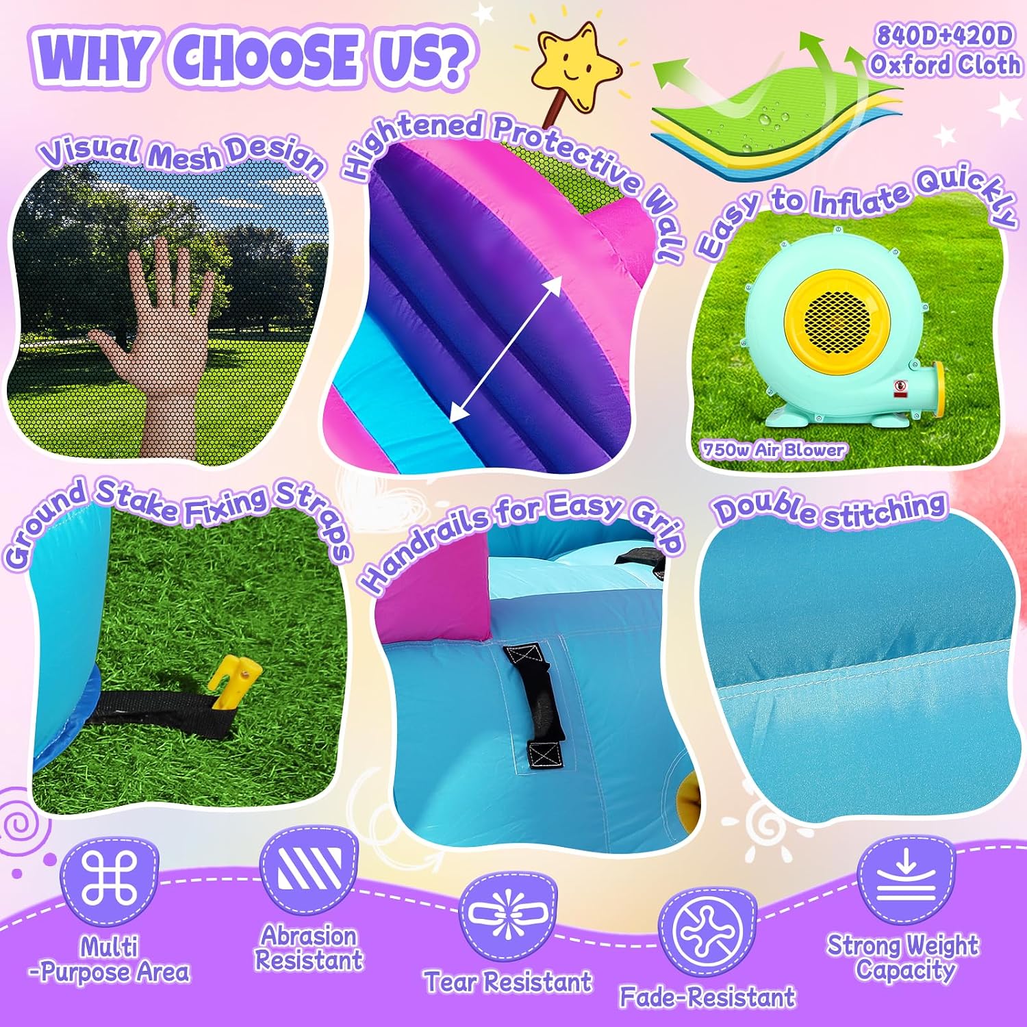 Detalle de FBSPORT Inflatable Bounce House with Double Water Slides and 750W Blower