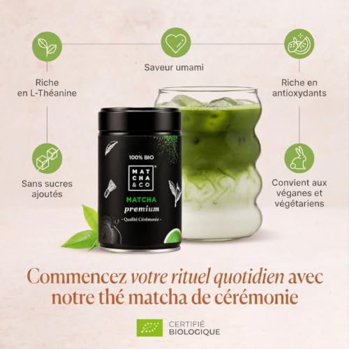 Detalle de Matcha & CO | Thé Matcha Cérémoniel Biologique – Pur et Équilibré (80 g)