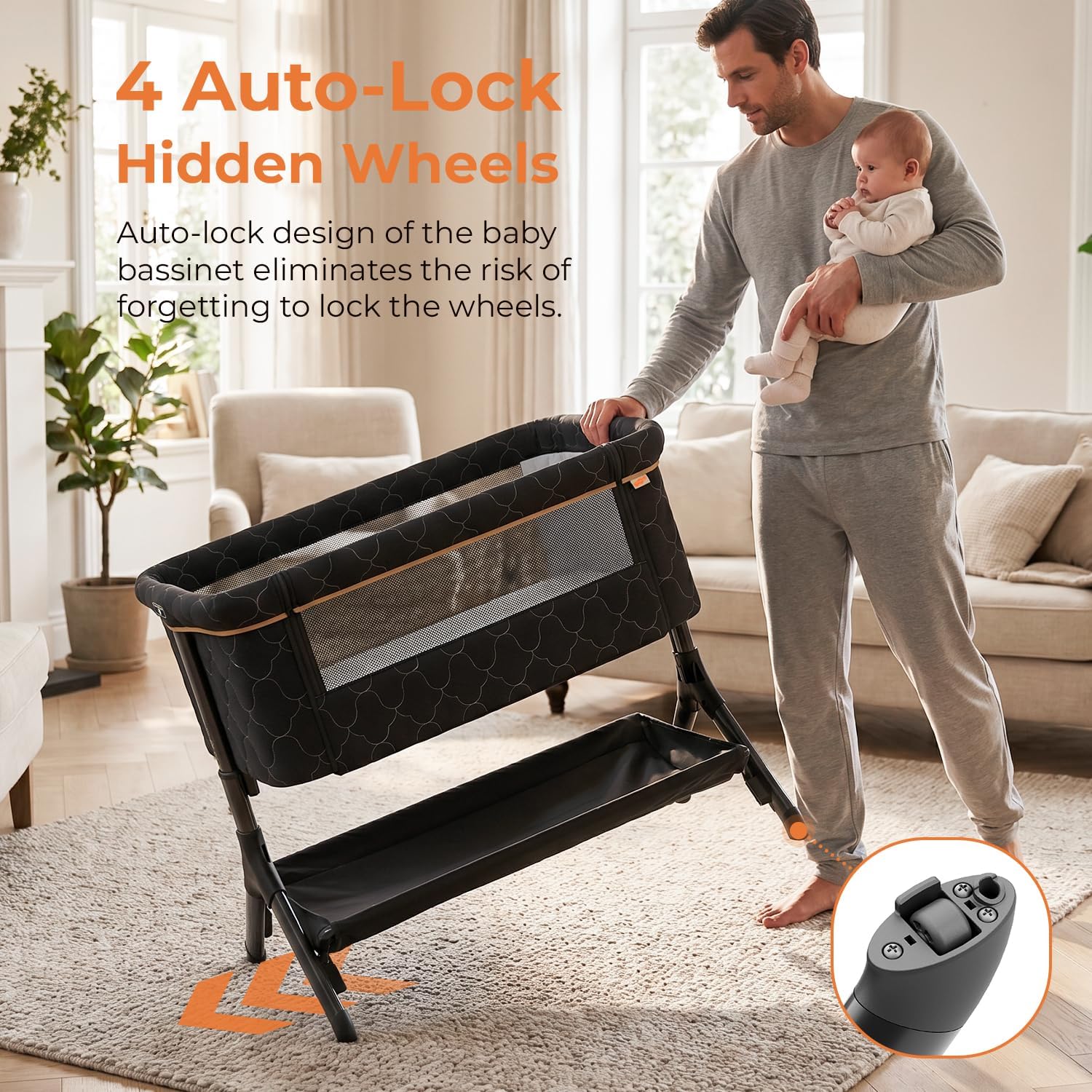 Thumbnail 6 de Pamo babe 3-in-1 Foldable Bedside Bassinet with Wheels, Adjustable Height, Grey