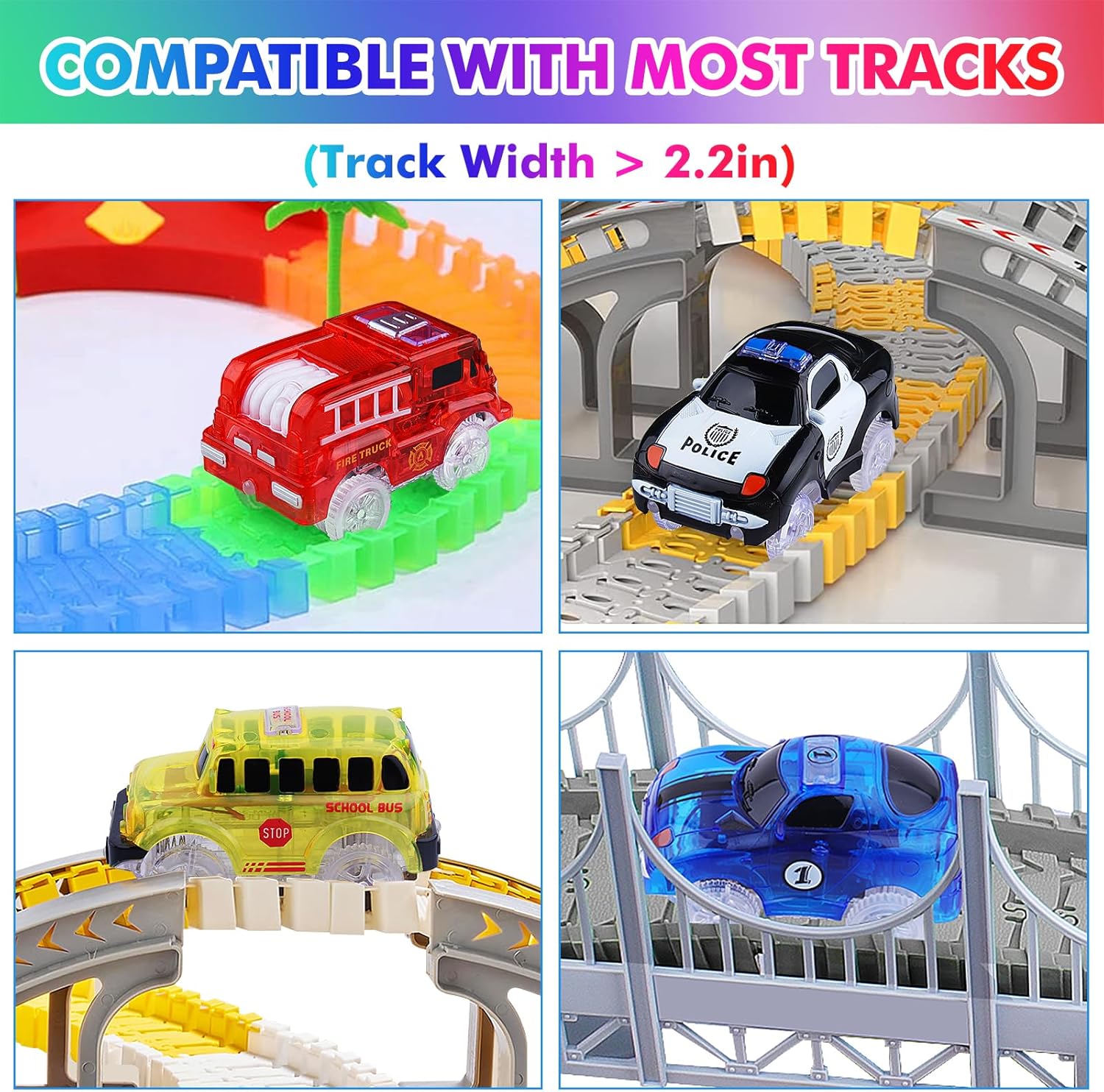 Detalle de YUSVWKJ Glow-in-the-Dark Replacement Race Cars (4-Pack) for Most Track Sets