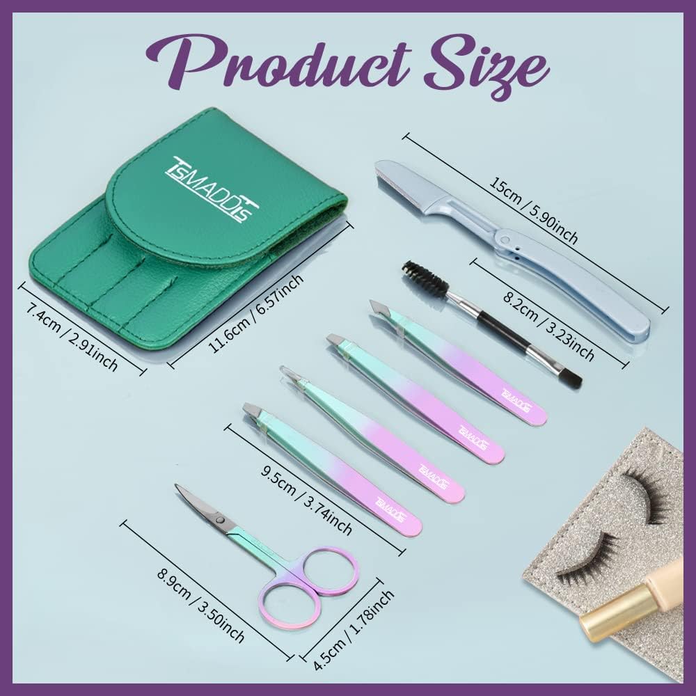Detalle de TsMADDTs 7-Piece Eyebrow Tweezers Set with Curved Scissor and Razor