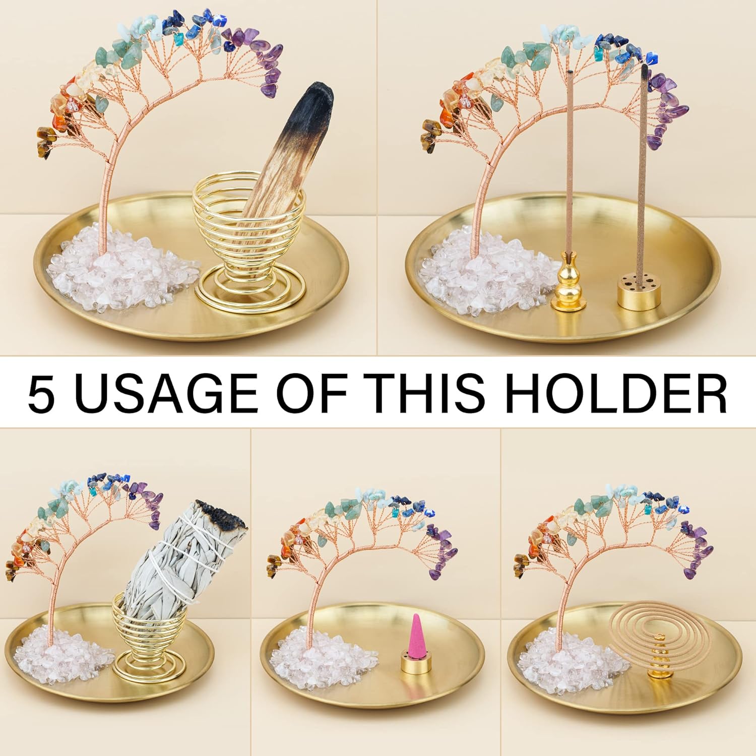 Thumbnail 1 de ZenBless 7 Chakra Crystal Tree Incense Holder 🕯