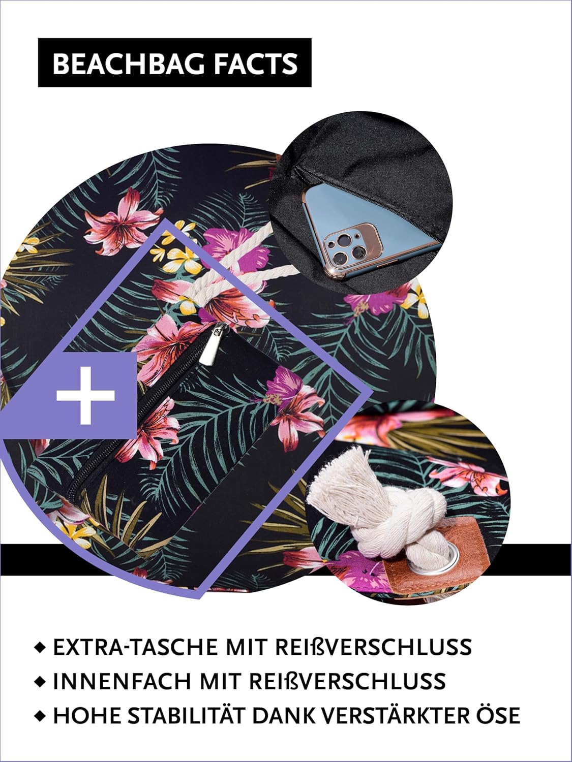 Thumbnail 2 de DonDon Strandtasche XXL mit Reißverschluss – Umhängetasche & Shopper Bag für den Beach Look