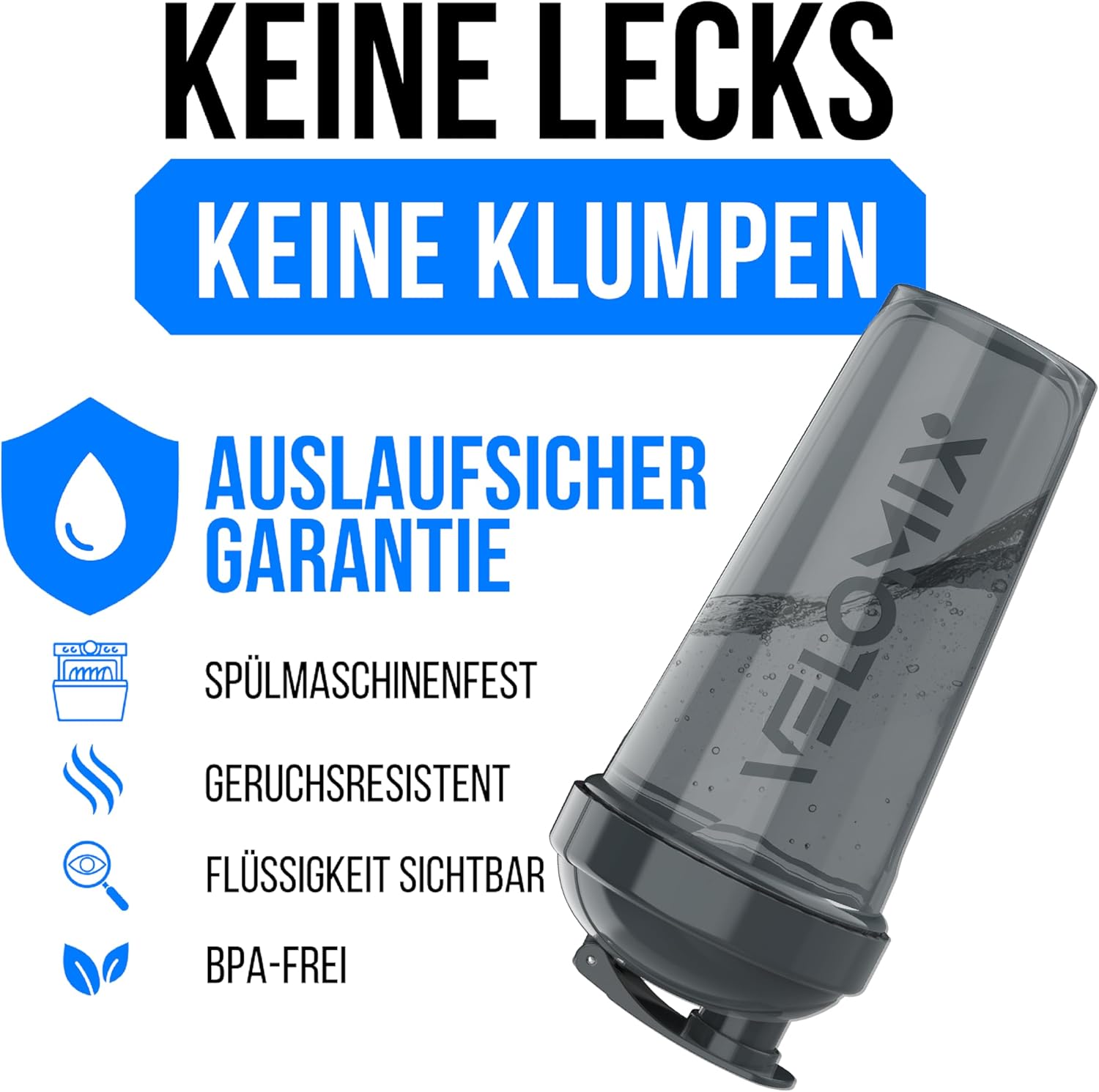 Thumbnail 2 de VELOMIX 4er-Set Eiweiß-Shaker 828 ml (BPA-frei, auslaufsicher, spülmaschinengeeignet)