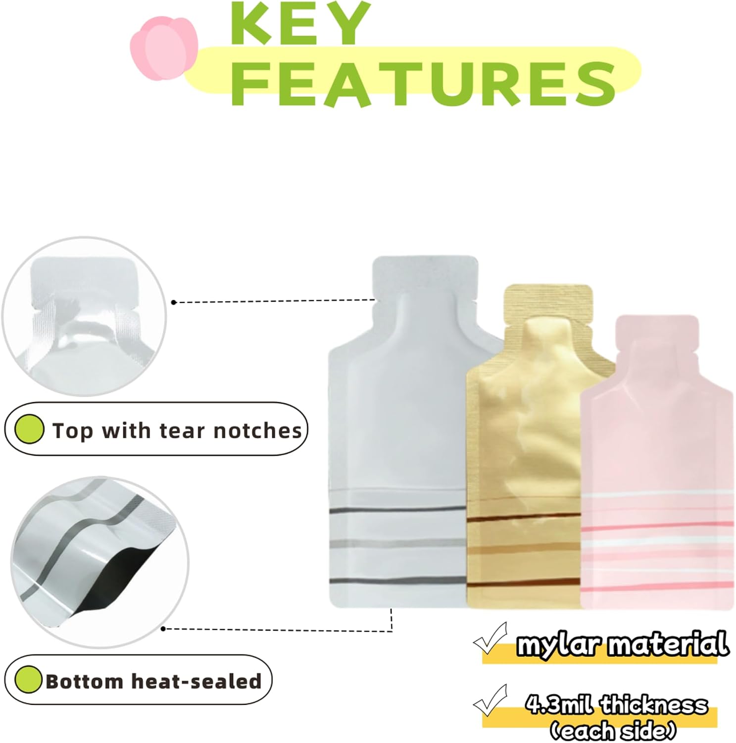 Detalle de MITOB Heat-Seal Mylar Pouches, 1.97 x 4.3 inch