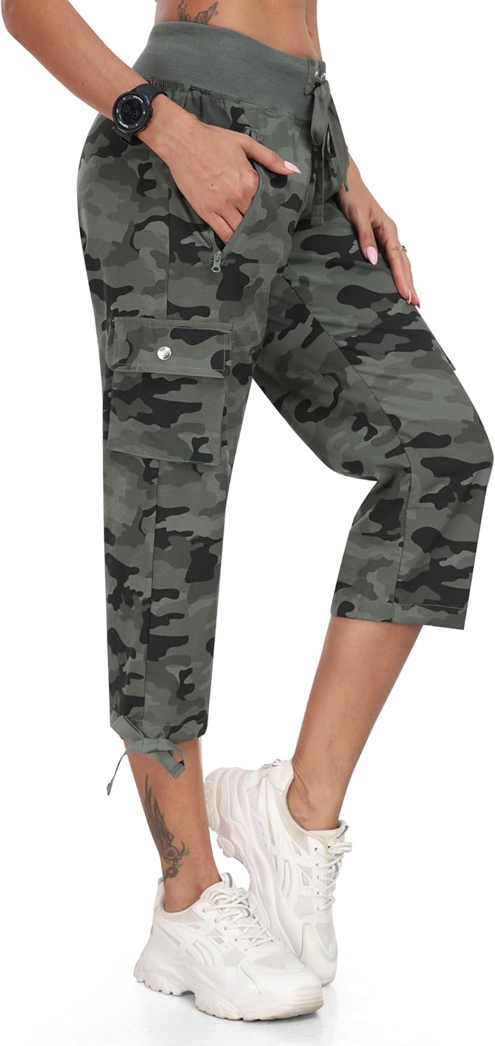 Detalle de MoFiz Women’s Cargo Capris Pants — Loose Fit Quick-Dry Hiking Travel Capris with Pockets