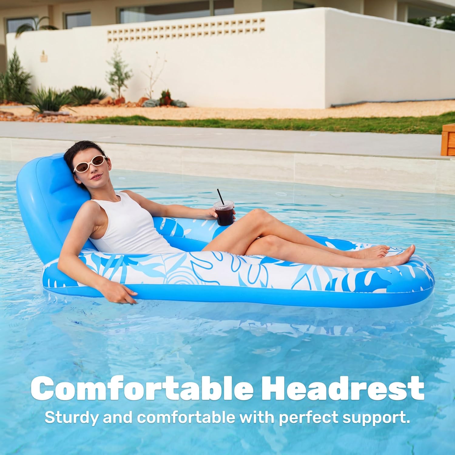 Detalle de SLOOSH Inflatable Pool Floats Lounger Recliner with Cup Holders and Foot Rest