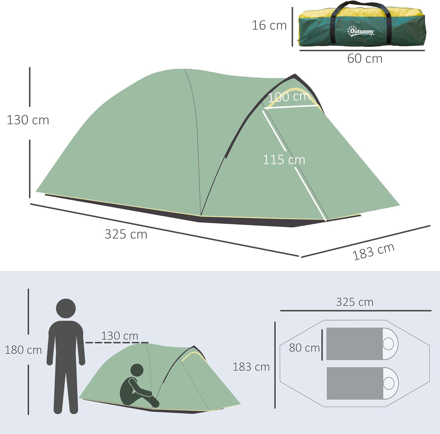 Thumbnail 6 de Outsunny Tente de Camping 2–3 Personnes, Tente dôme étanche légère et ventilée