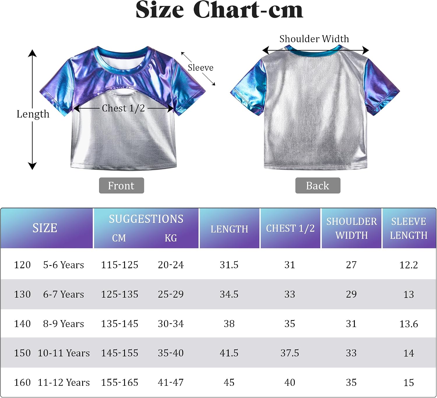 Detalle 2 de LOLANTA I02004 metallic crop-top voor kinderen met korte mouwen en handschoenen
