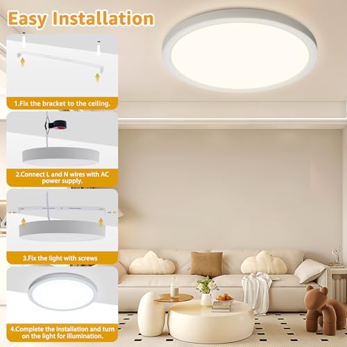 Detalle 2 de Plafón LED de Techo GREAT JACOB 24W, Ø29 cm, 3 Temperaturas de Color (3000K/4000K/6500K) – Lámpara Circular Ultra Delgada
