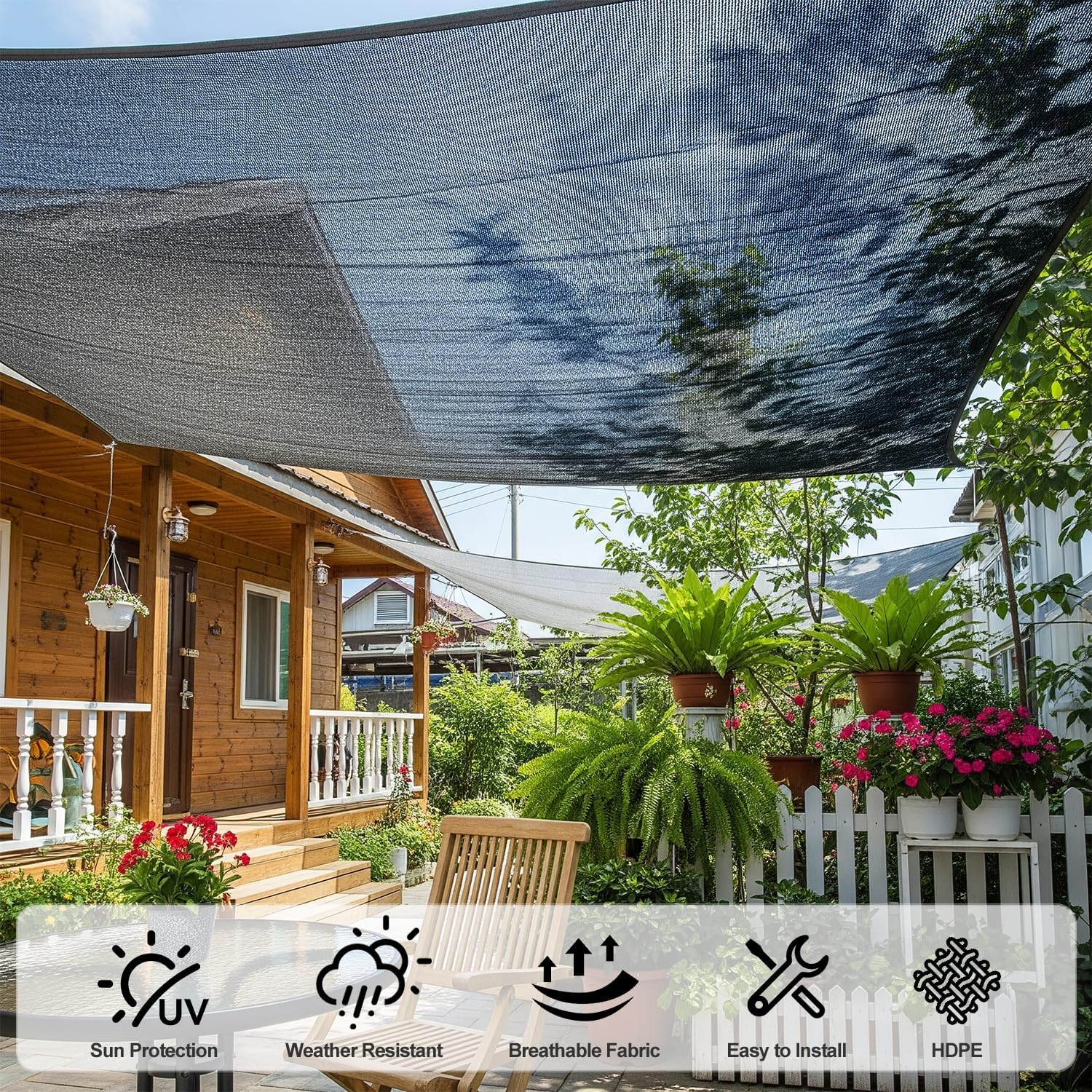 Detalle de SUNNY GUARD SG-XBBSC Sun Shade Cloth, 10 x 12 FT Black HDPE Mesh