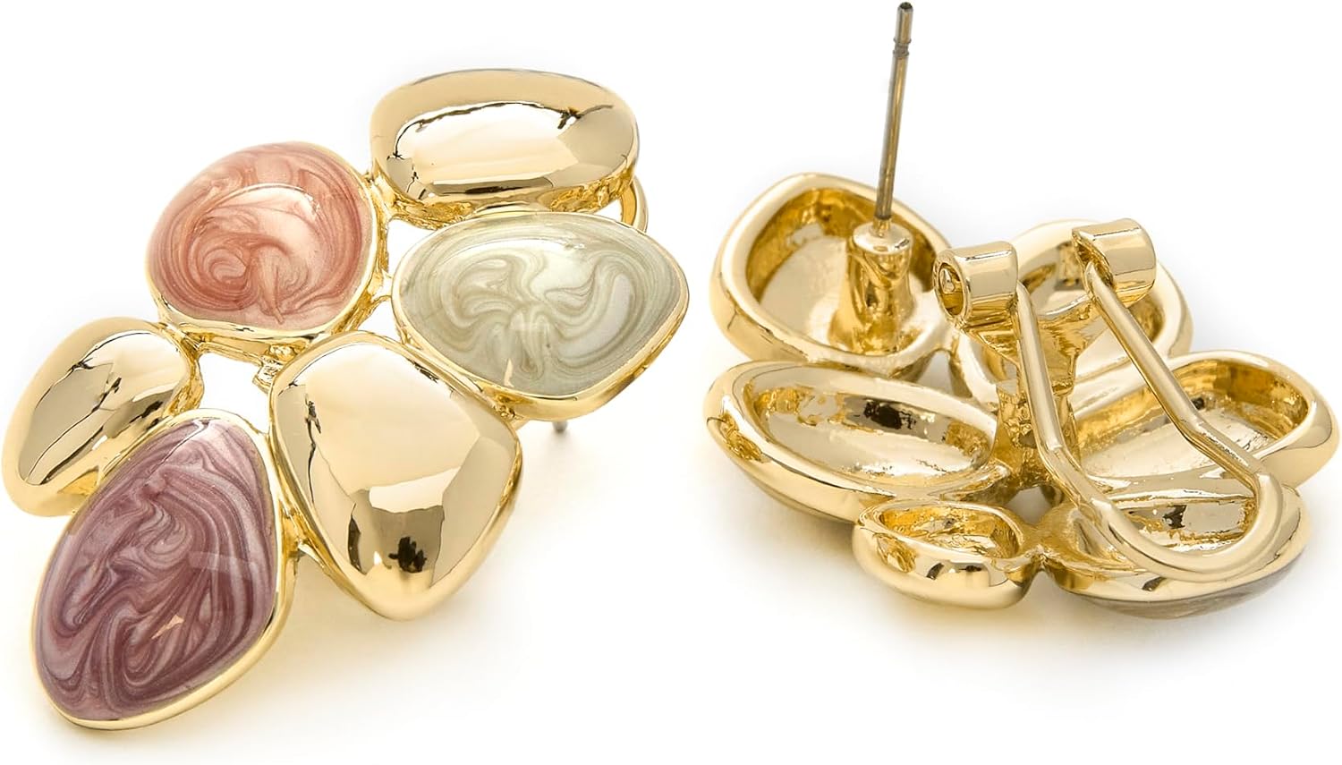 Detalle 1 de LUXENTER Niro Ohrringe aus Kunstharz in Orange mit 18 Karat Gelbgold-Optik – Unikat