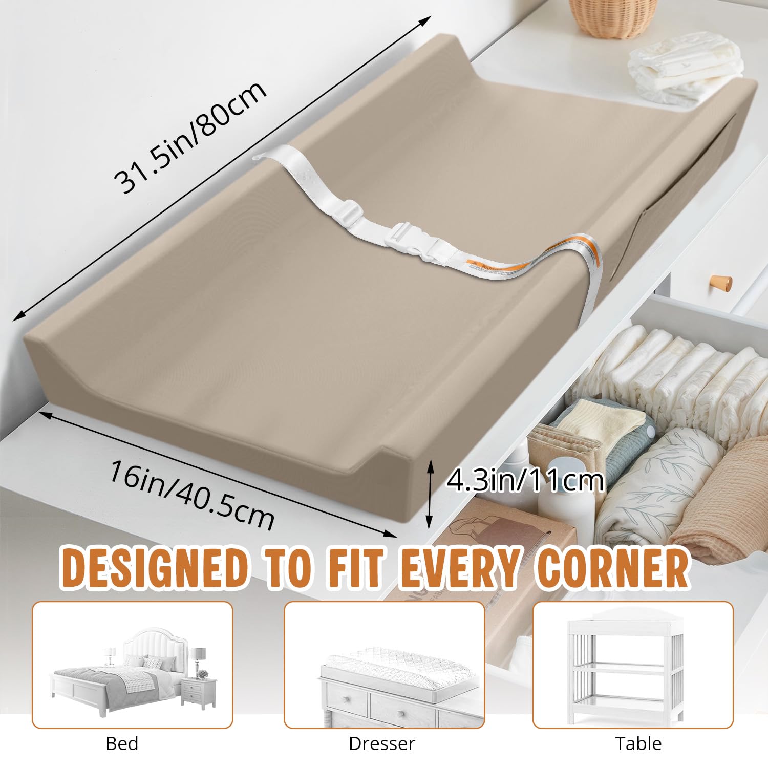 Detalle de JVEOO Vegan Leather Baby Changing Pad, Waterproof, Wipeable with Pocket