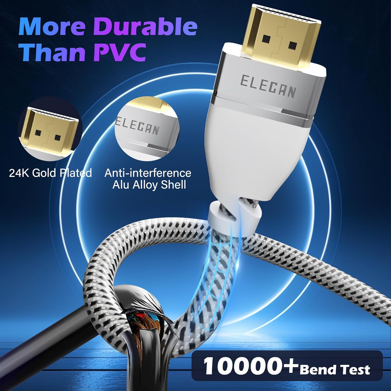 Thumbnail 6 de Elecan Certified 8K HDMI 2.1 Cable 10 Ft with 45° Left/Right Angled Design